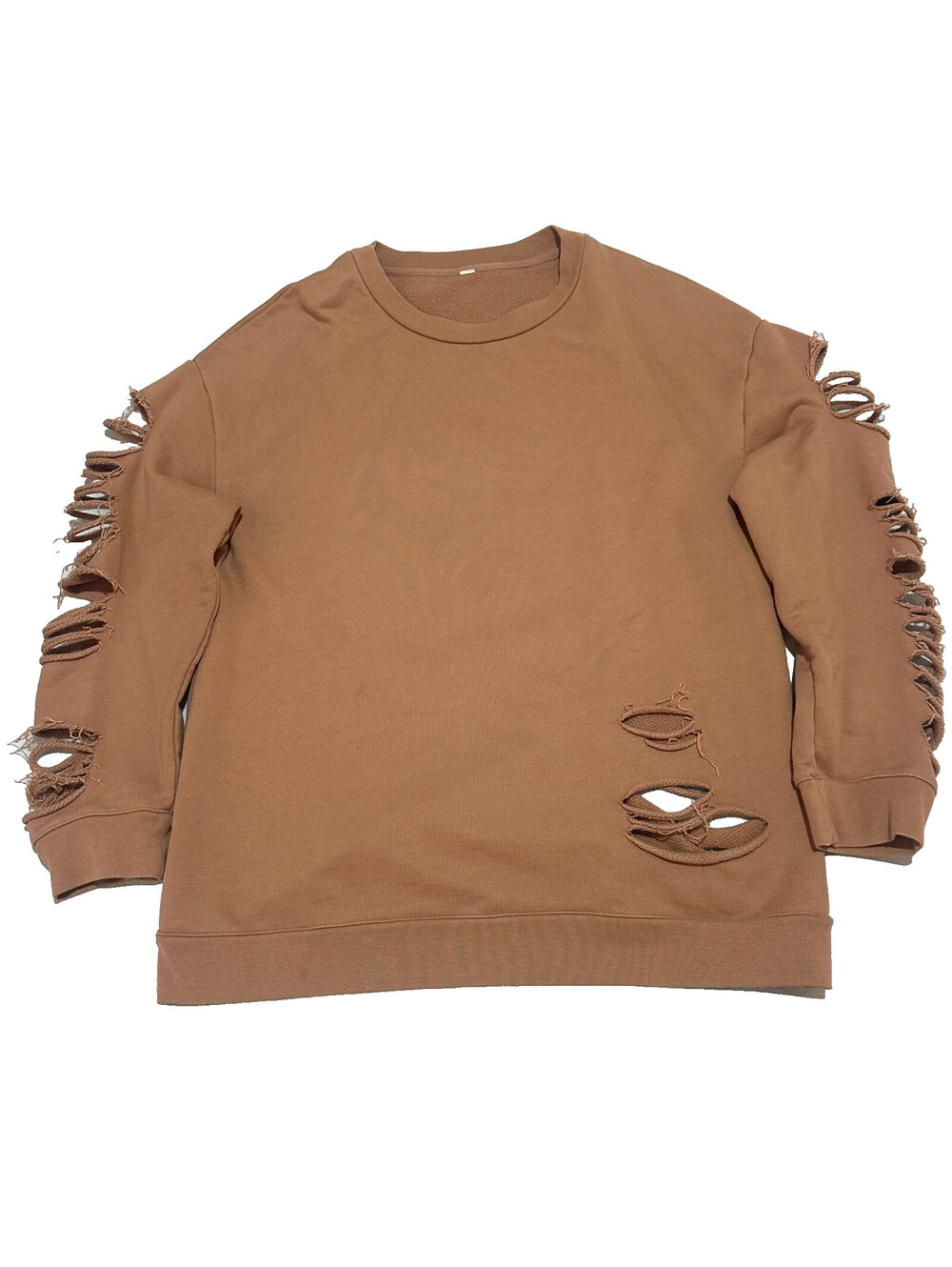 ALO Yoga Distressed Pullover Crewneck Sweatshirt Women Large Brown Tan Gym